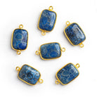 Fossilized Blue Coral Gold Bezel Rectangle Connector 1 bead - The Bead Traders