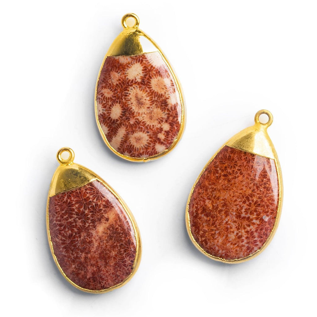 Fossilized Coral Gold Leafed Pear Pendant 1 bead - The Bead Traders