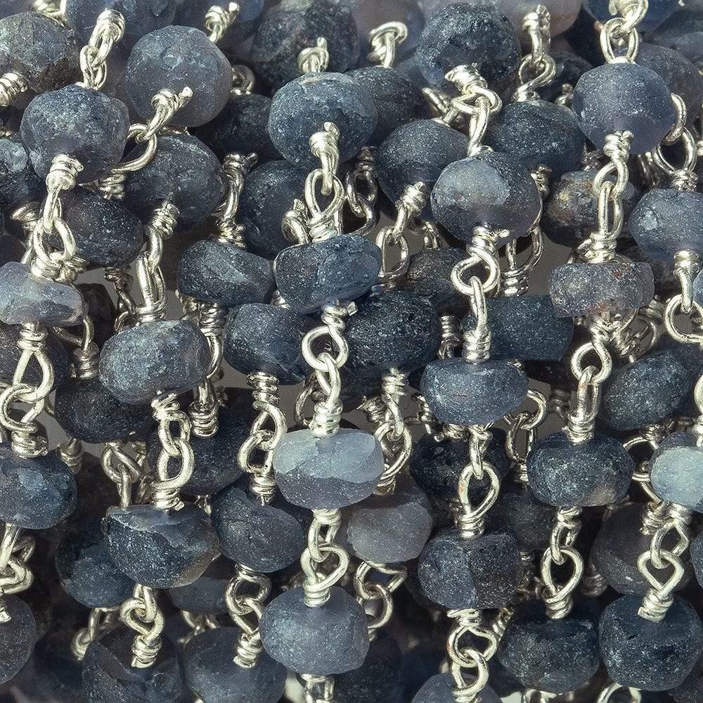 Frosted Iolite plain rondelle Silver plated Chain by the foot - The Bead Traders