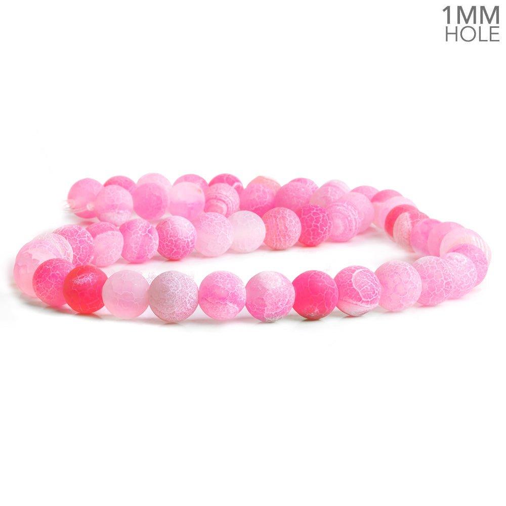 Fuschia Pink Matte Crackled Agate Plain Round Beads 14 inch 45 pieces - The Bead Traders
