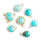 Gold Bezeled Blue Focal Beads - Lot of 7 - The Bead Traders