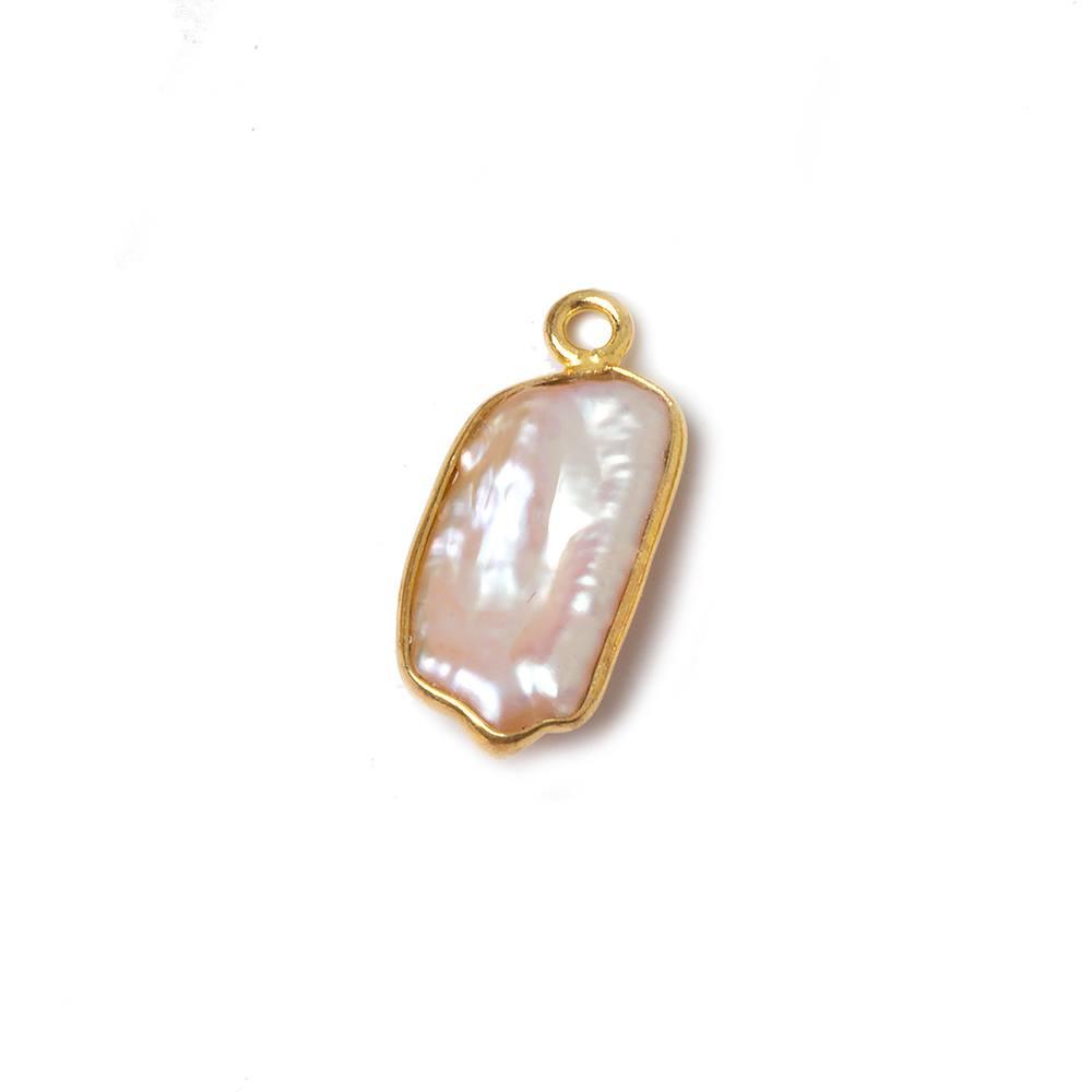 Gold Bezeled Off Peach Biwa Pearl 1 ring charm Pendant 1 piece - The Bead Traders