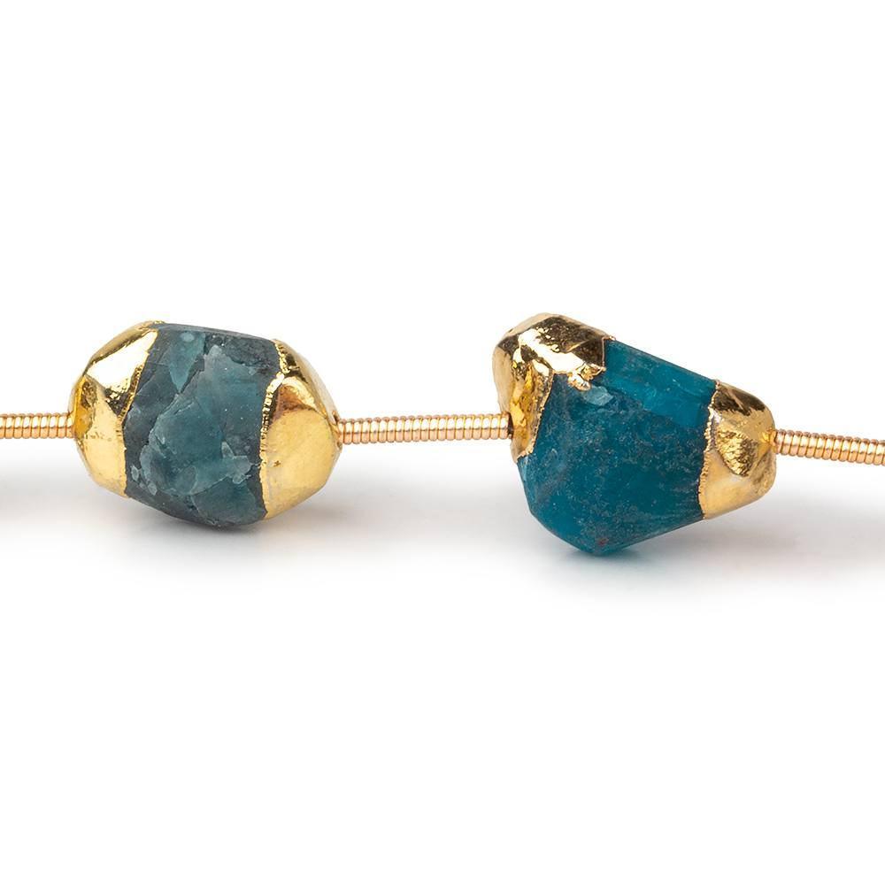 Gold Leaf Matte Neon Apatite plain nuggets 6 inch 7 beads 12x10-14x10mm - The Bead Traders