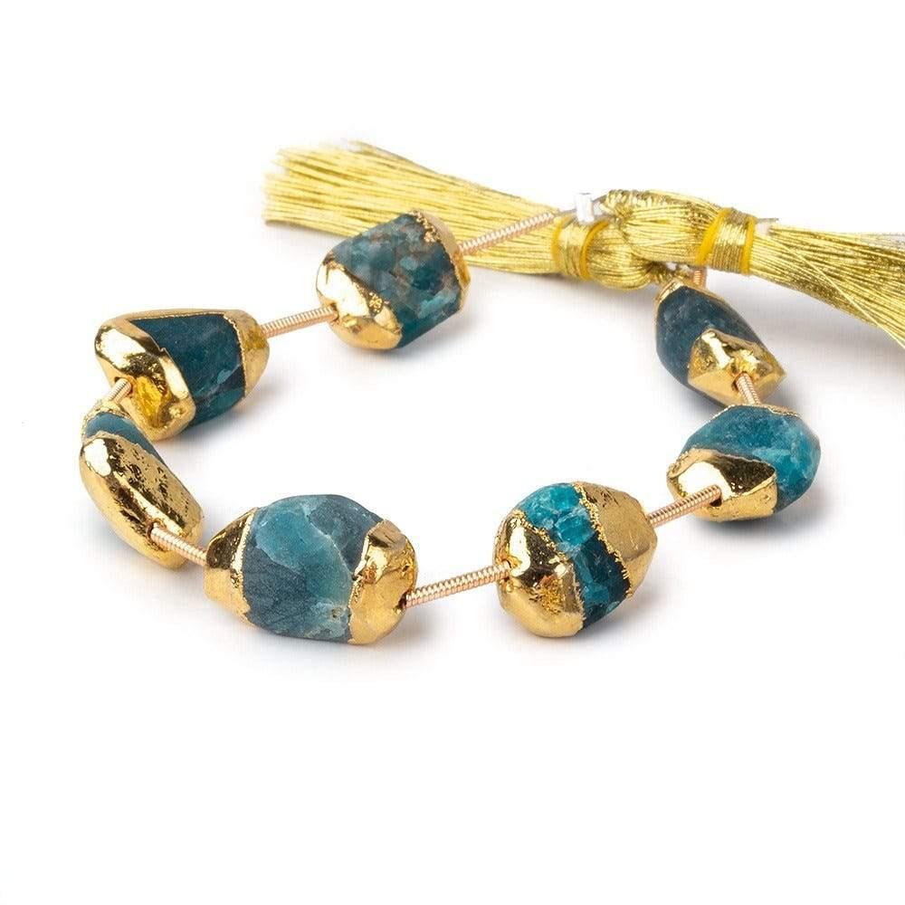 Gold Leaf Matte Neon Apatite plain nuggets 6 inch 7 beads 12x10-14x10mm - The Bead Traders