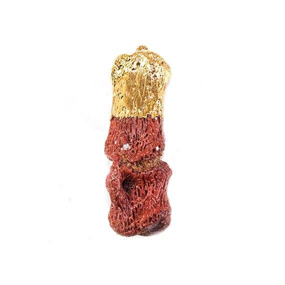 Gold Leaf Red Branch Coral Focal Pendant 1 piece - The Bead Traders