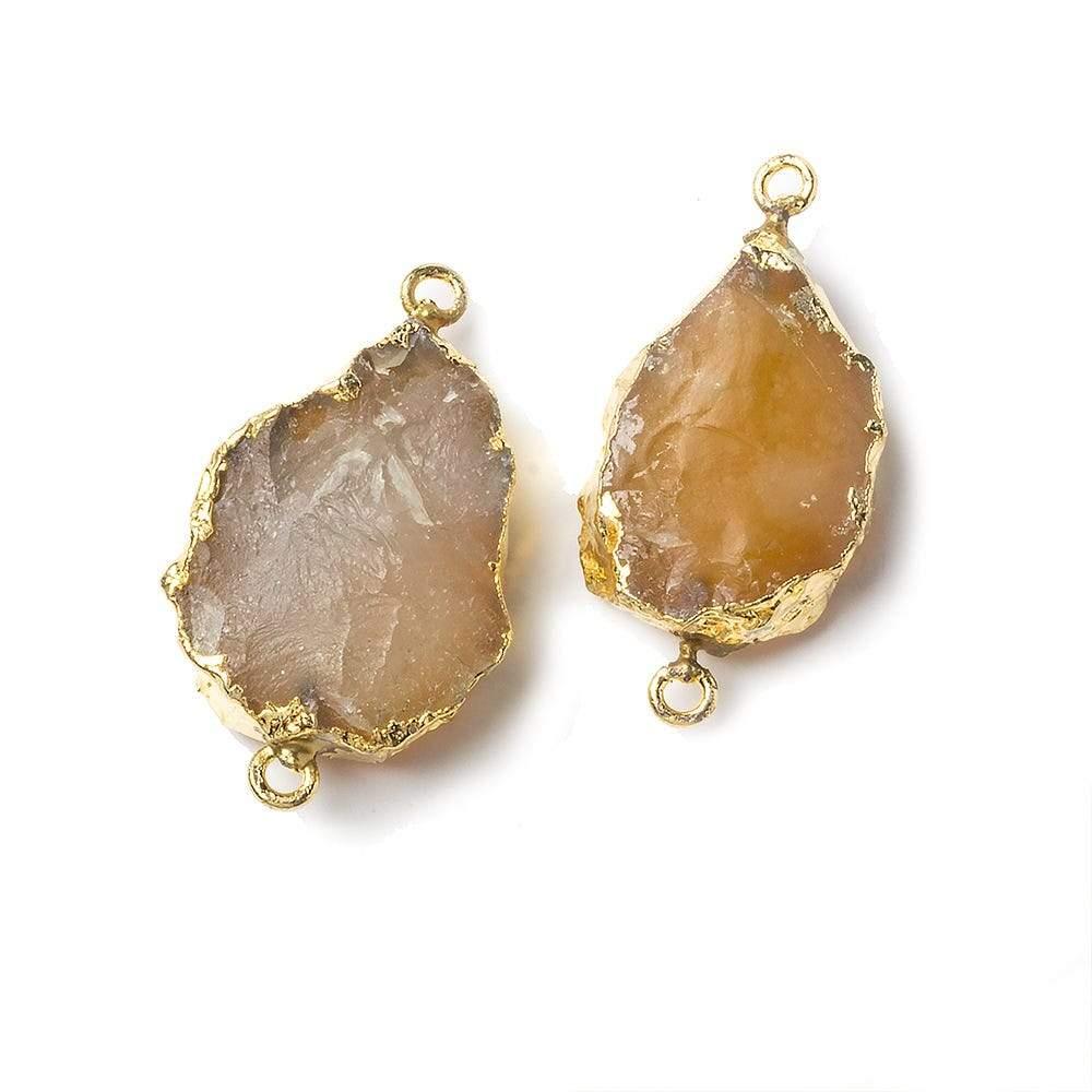 Gold leaf Yellow Agate Hammer Faceted Connector Set of 2 - The Bead Traders