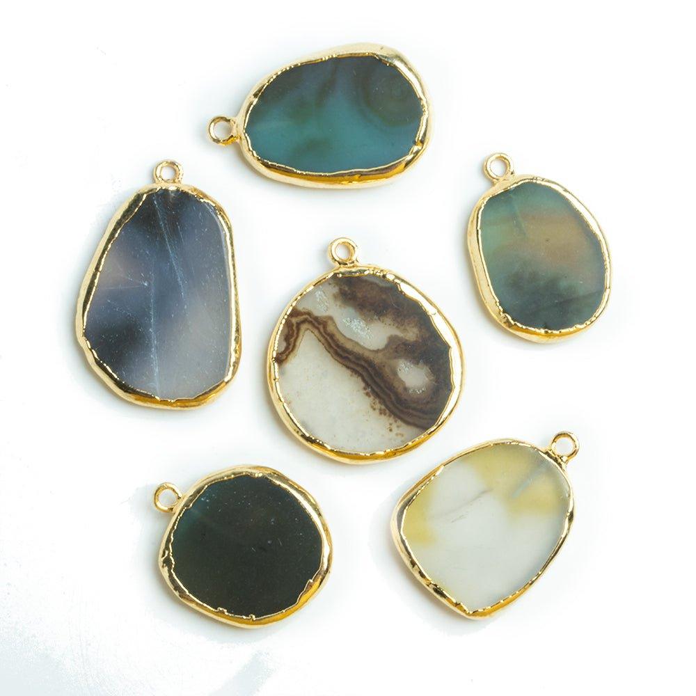 Gold Leafed Agate Pendants - Lot of 6 - The Bead Traders