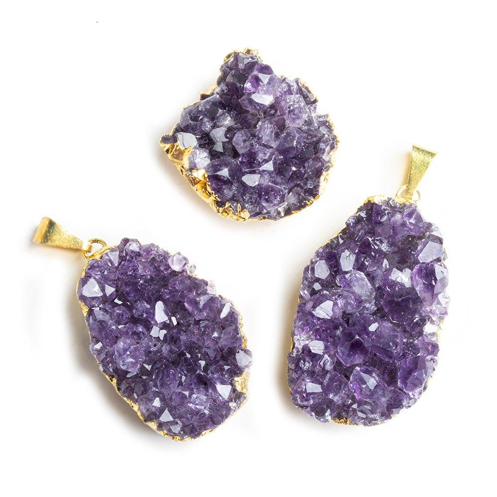 Gold Leafed Amethyst Natural Crystals Focal Pendant 1 Piece - The Bead Traders