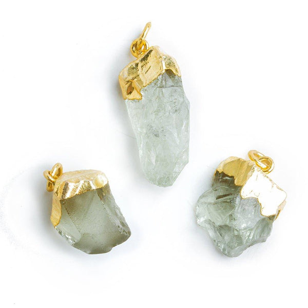 Gold Leafed Aquamarine Natural Crystal Focal Pendant 1 Piece