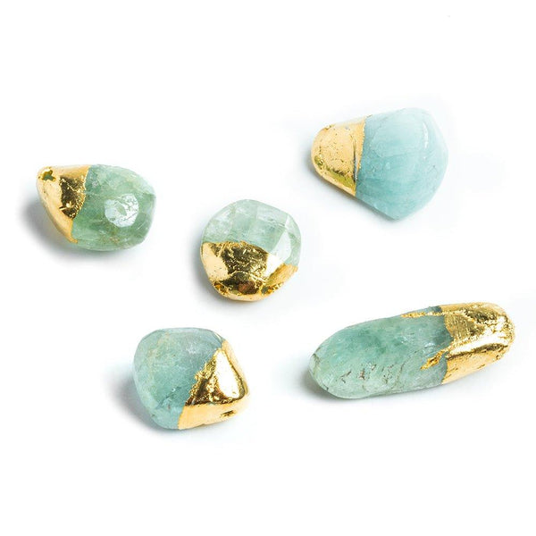 Gold Leafed Aquamarine Plain Nugget Focal Beads