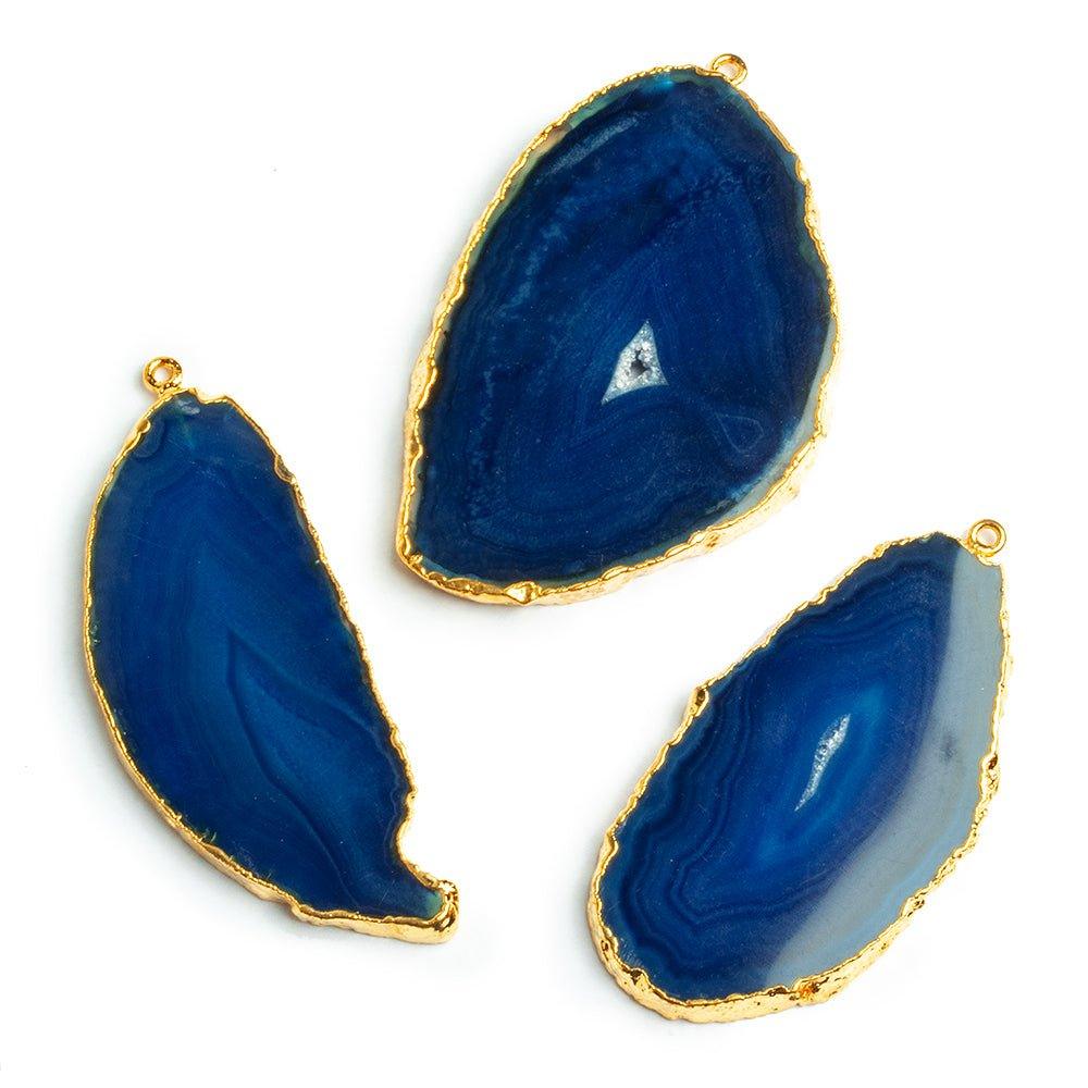 Gold Leafed Blue Agate Slice Pendant 1 Piece - The Bead Traders