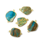 Gold Leafed Blue Peruvian Opal nugget Connector 1 piece 18x17mm average size - The Bead Traders