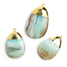 Gold Leafed Blue Peruvian Opal Pear Pendant 1 Bead (L) - The Bead Traders
