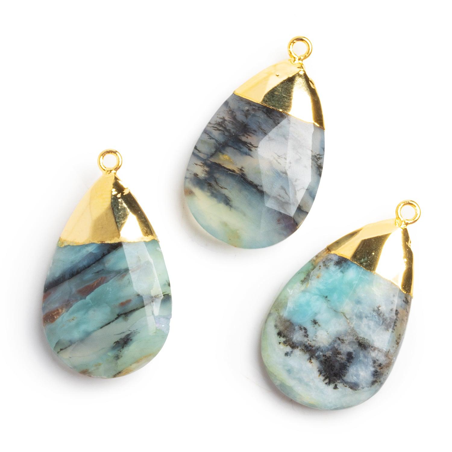 Gold Leafed Blue Peruvian Opal Pear Pendant 1 Bead (M) - The Bead Traders
