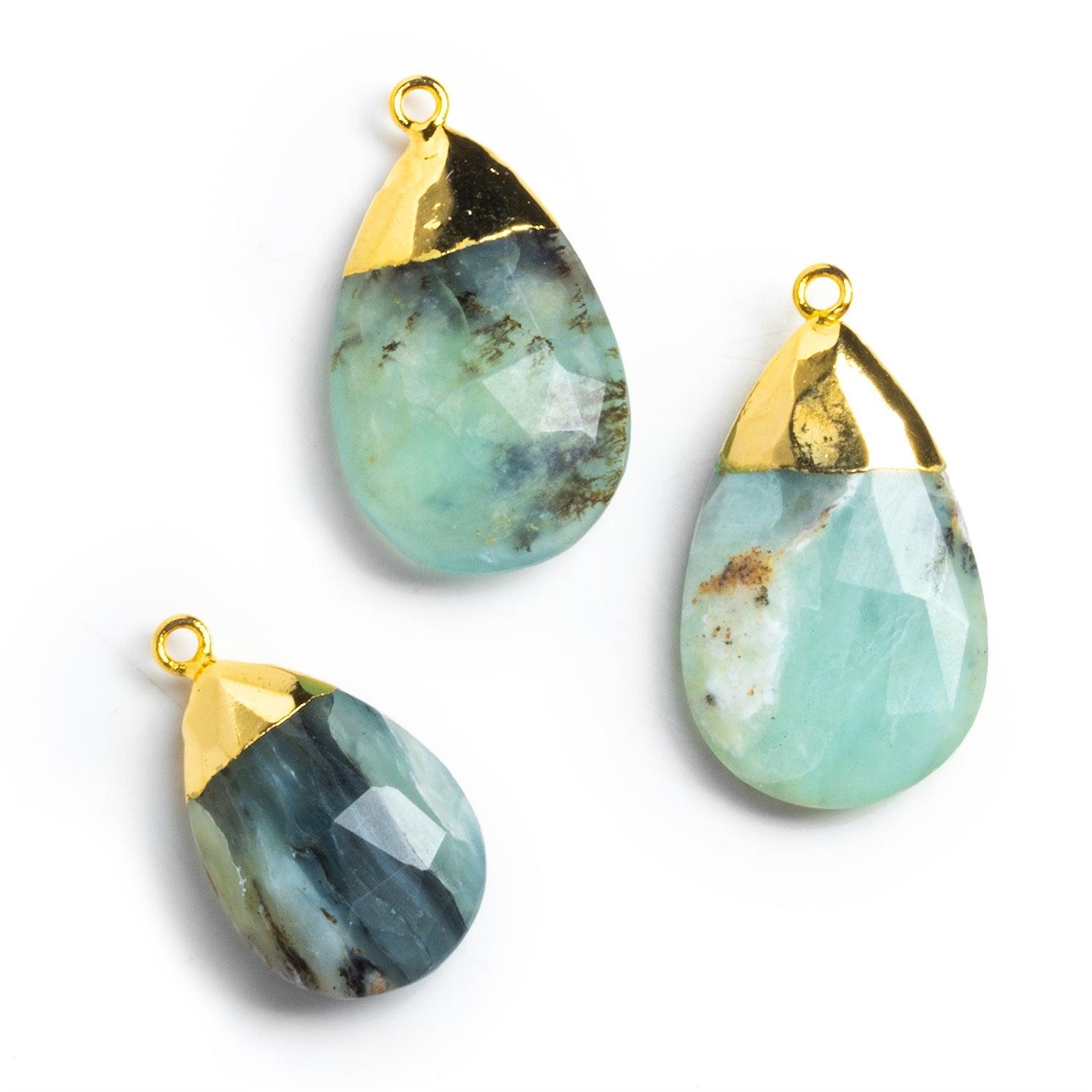 Gold Leafed Blue Peruvian Opal Pear Pendant 1 Bead (S) - The Bead Traders