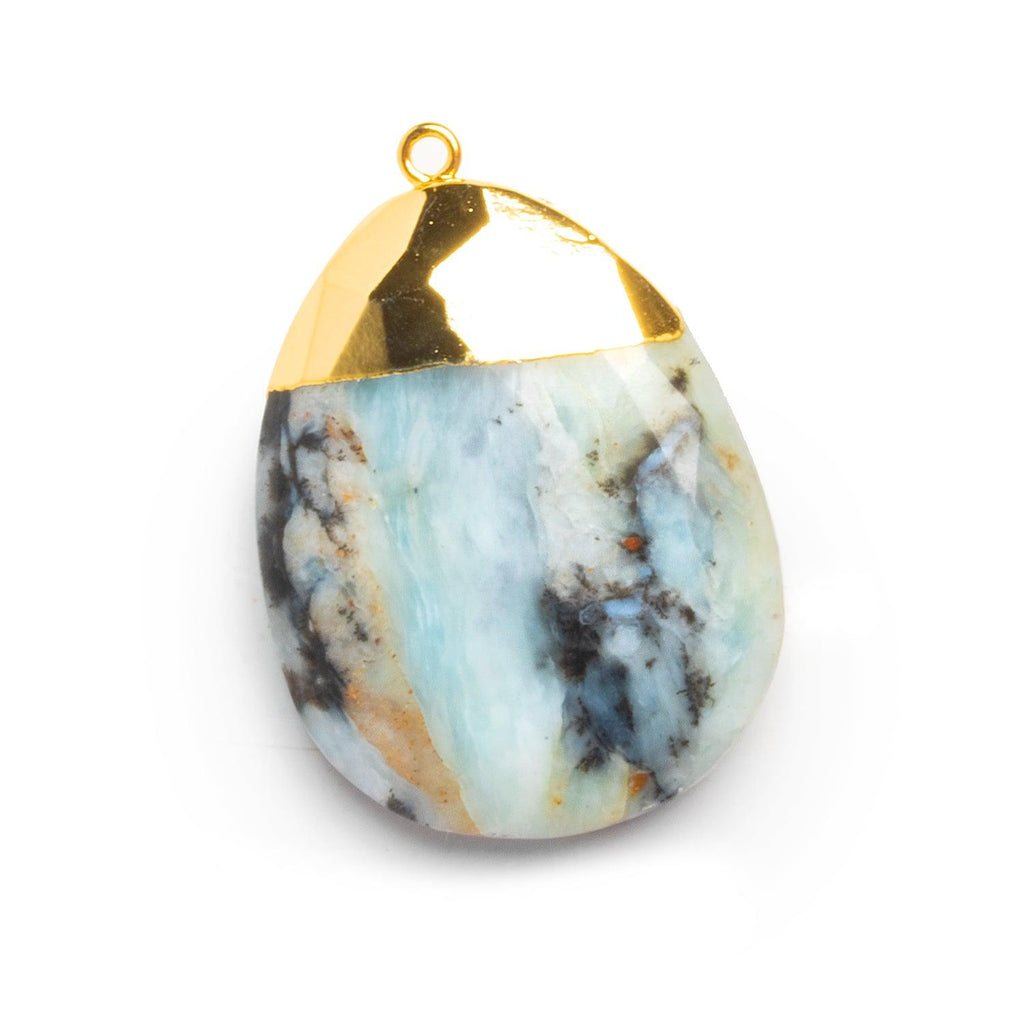 Gold Leafed Blue Peruvian Opal Pear Pendant 1 Bead (XXL) - The Bead Traders