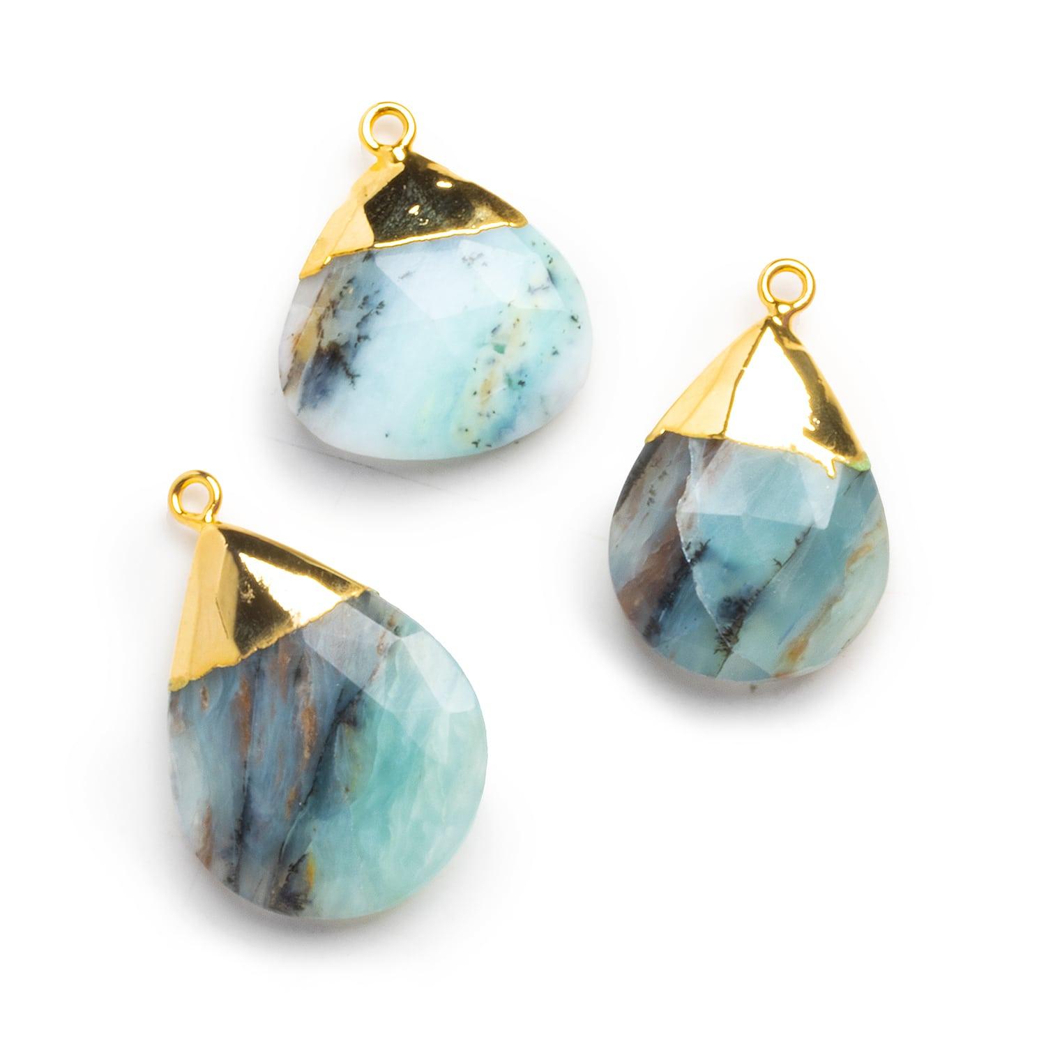 Gold Leafed Blue Peruvian Opal Pendnants - Lot of 3 - The Bead Traders