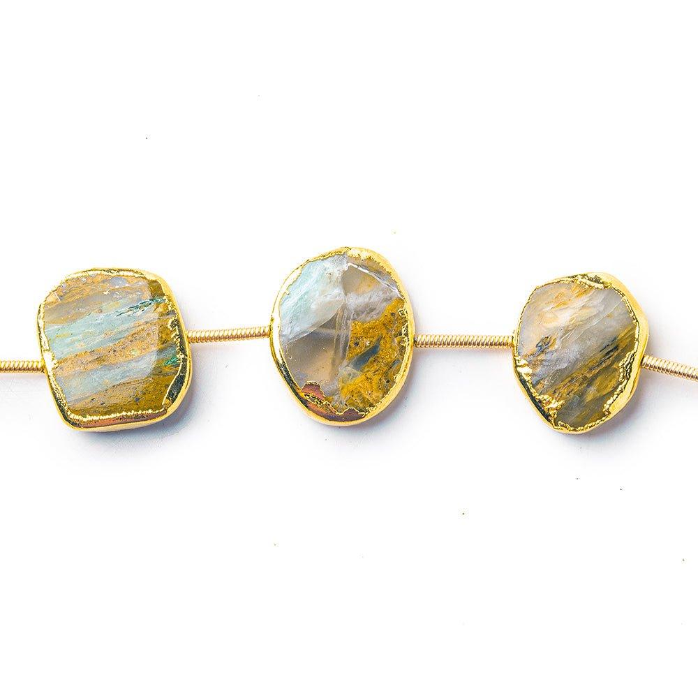 Gold Leafed Blue Peruvian Opal plain nugget strand 7 beads 12x10mm - 14x10mm - The Bead Traders