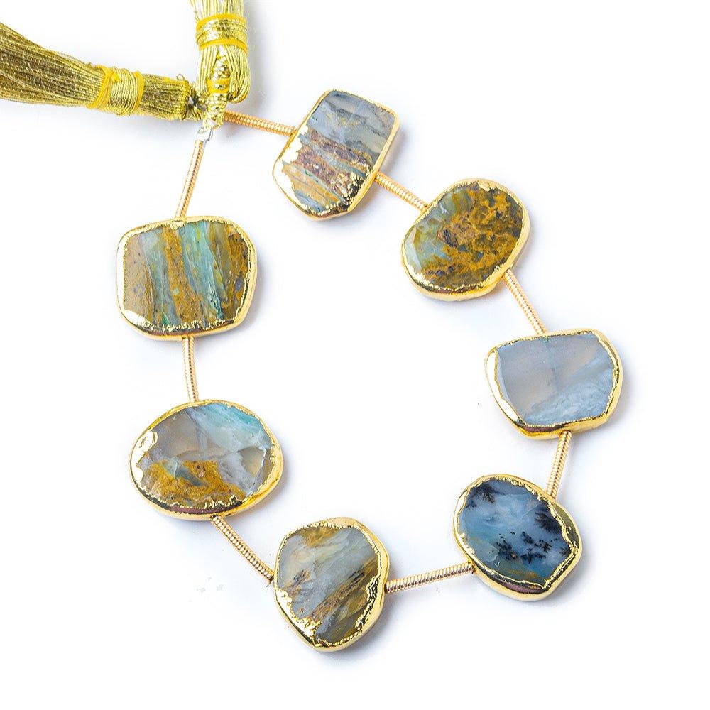 Gold Leafed Blue Peruvian Opal plain nugget strand 7 beads 12x10mm - 14x10mm - The Bead Traders
