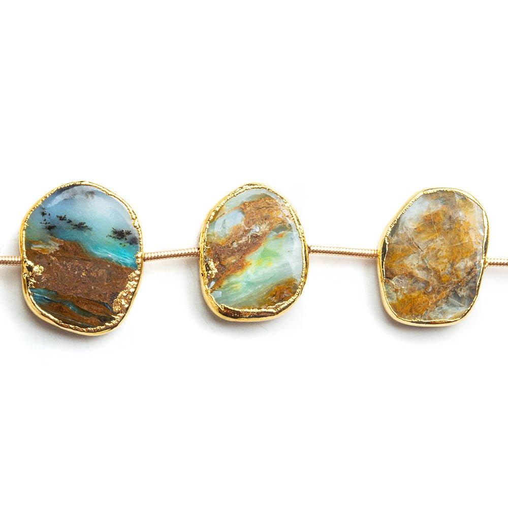 Gold Leafed Blue Peruvian Opal plain nugget strand 7 beads 14x12mm - 16x12mm - The Bead Traders