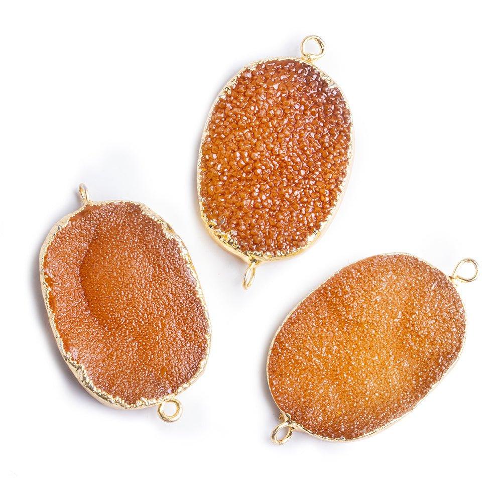 Gold Leafed Caramel Brown Drusy Oval Connector Focal 1 bead - The Bead Traders