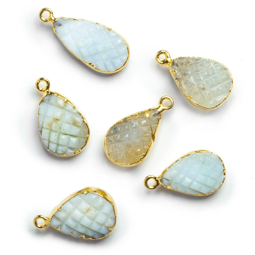 Gold Leafed Carved Blue Peruvian Opal Pear Pendant - The Bead Traders