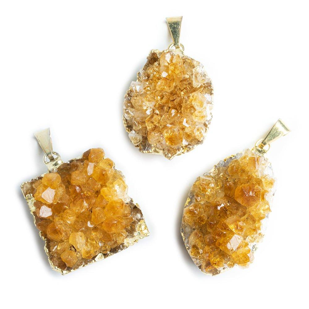 Gold Leafed Citrine Natural Crystal Focal Pendant 1 Piece - The Bead Traders