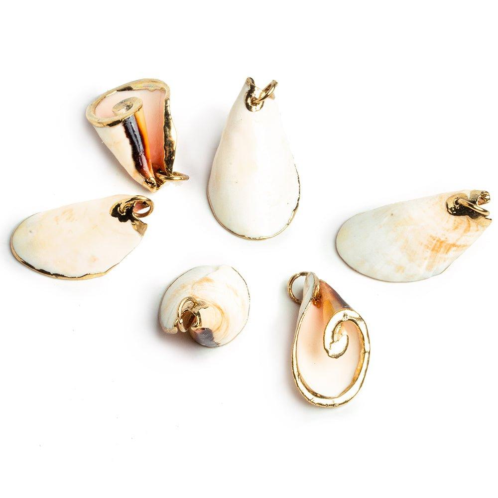 Gold Leafed Conch Pink Sea Shell Pendant 1 piece 33x20mm average - The Bead Traders