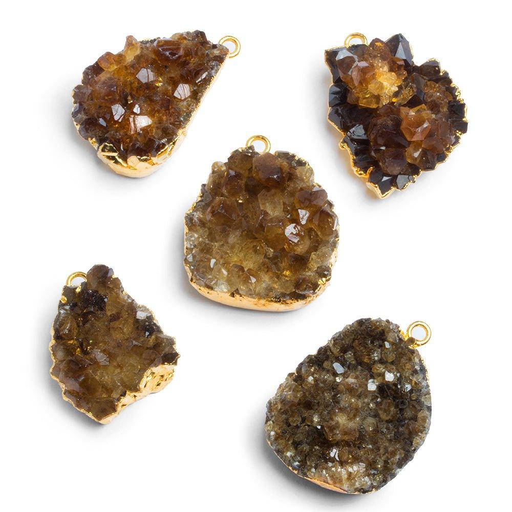 Gold Leafed Dark Citrine Natural Crystal Pendant 1 Piece - The Bead Traders