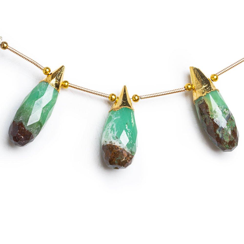 Gold Leafed Edge Chryoprase Teardrop Beads 3 pieces - The Bead Traders