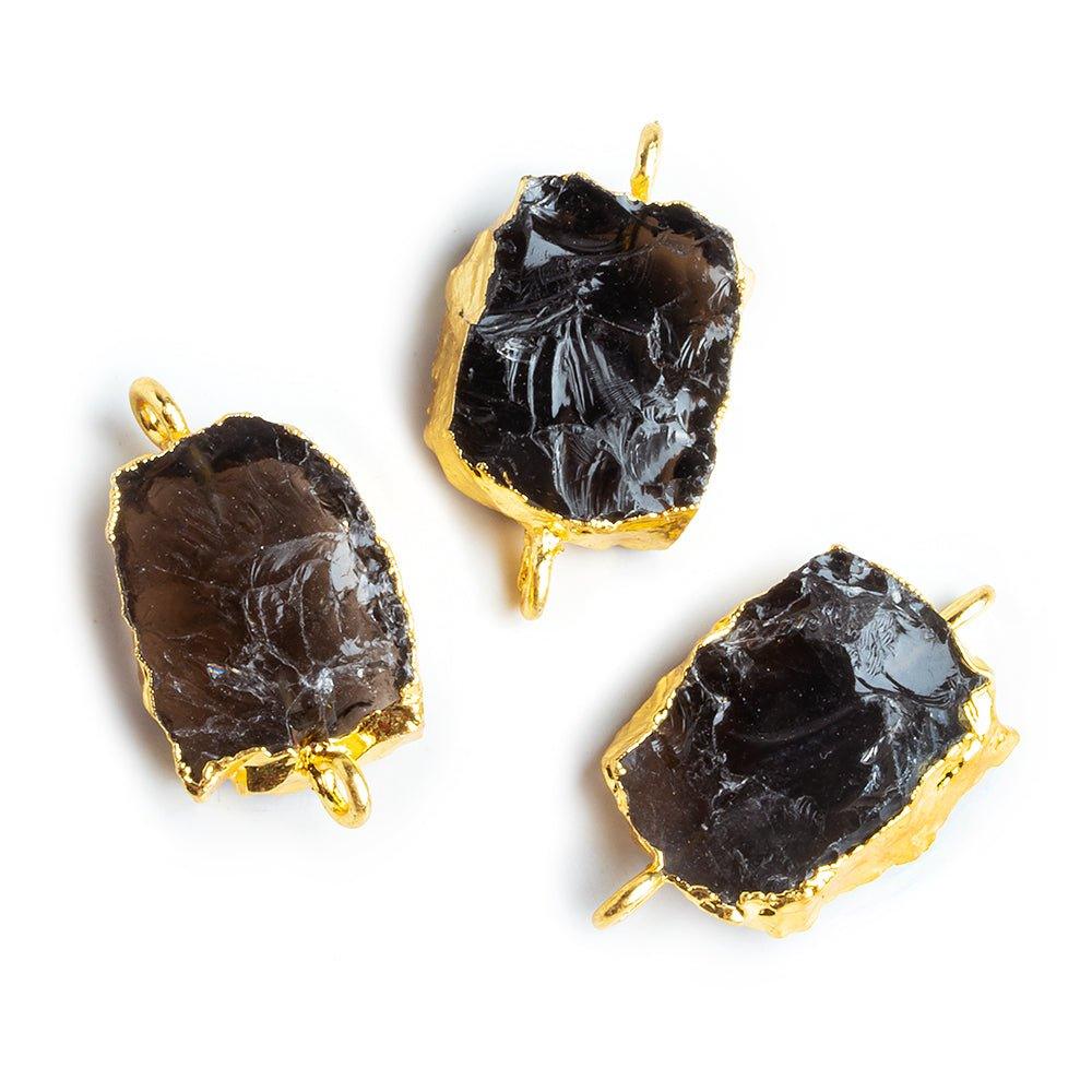 Gold Leafed Hammer Faceted Dark Smoky Quartz Rectangle Connector Bead 1 Piece - The Bead Traders