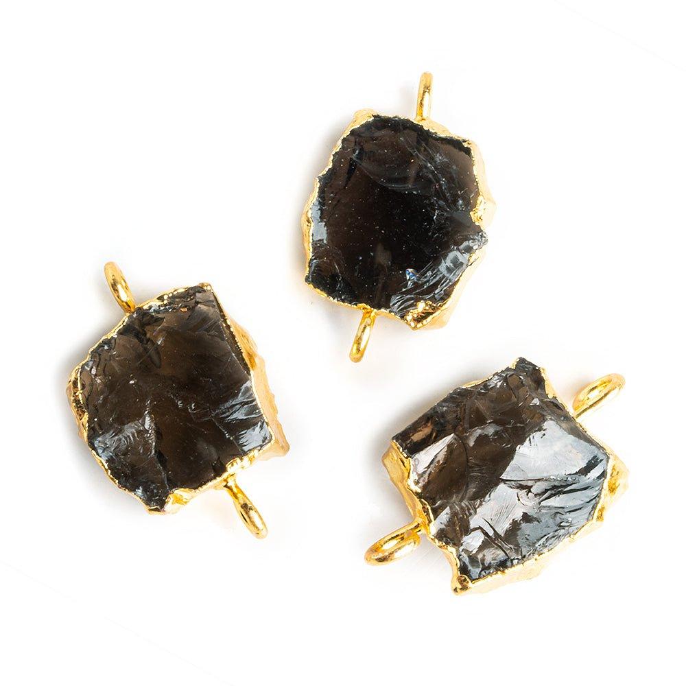 Gold Leafed Hammer Faceted Dark Smoky Quartz Square Connector Bead 1 Piece - The Bead Traders