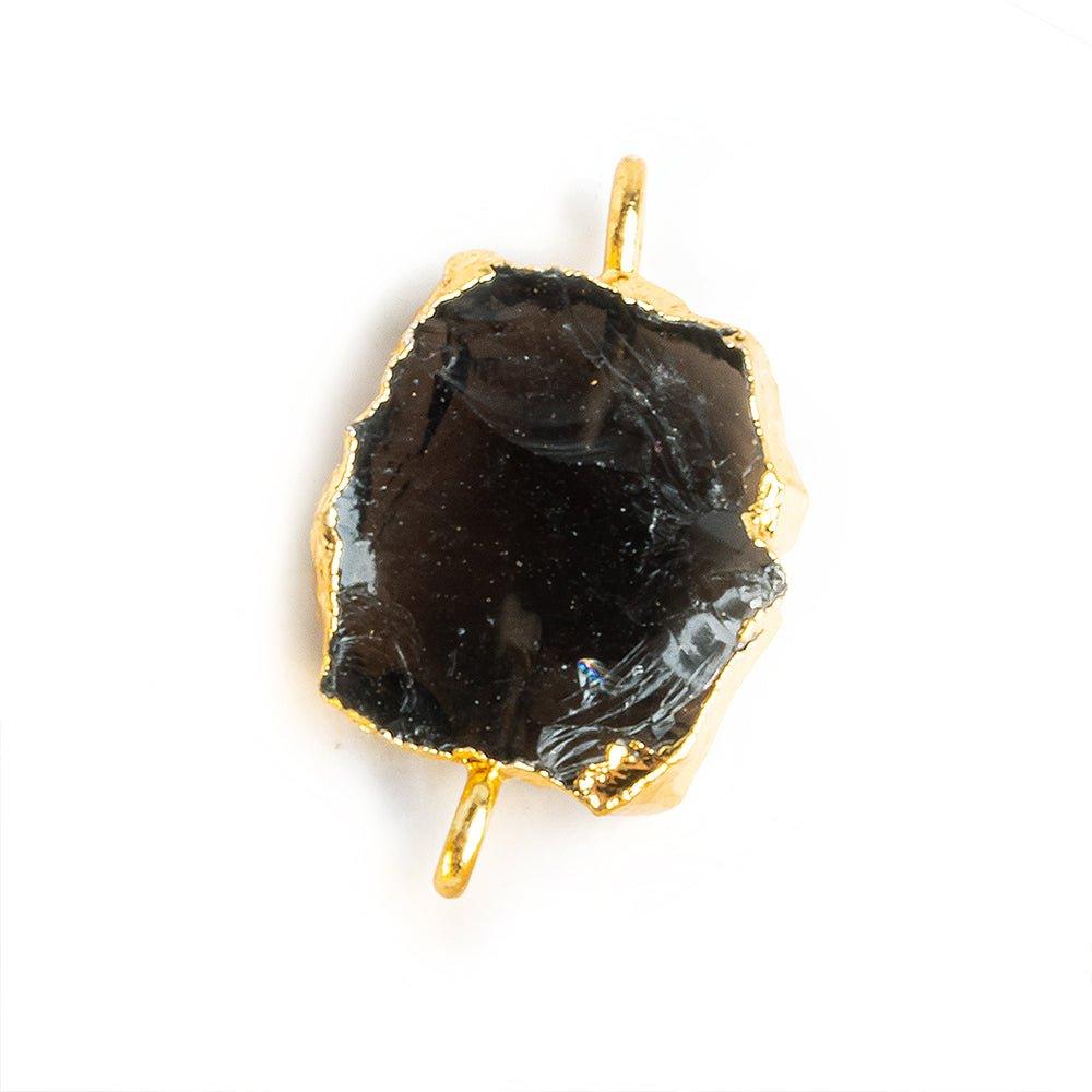 Gold Leafed Hammer Faceted Dark Smoky Quartz Square Connector Bead 1 Piece - The Bead Traders