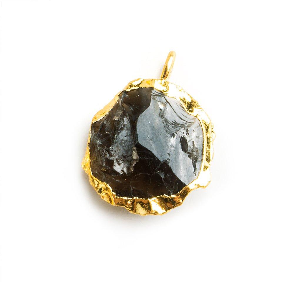 Gold Leafed Hammer Faceted Smoky Quartz Coin Pendant 1 Piece - The Bead Traders