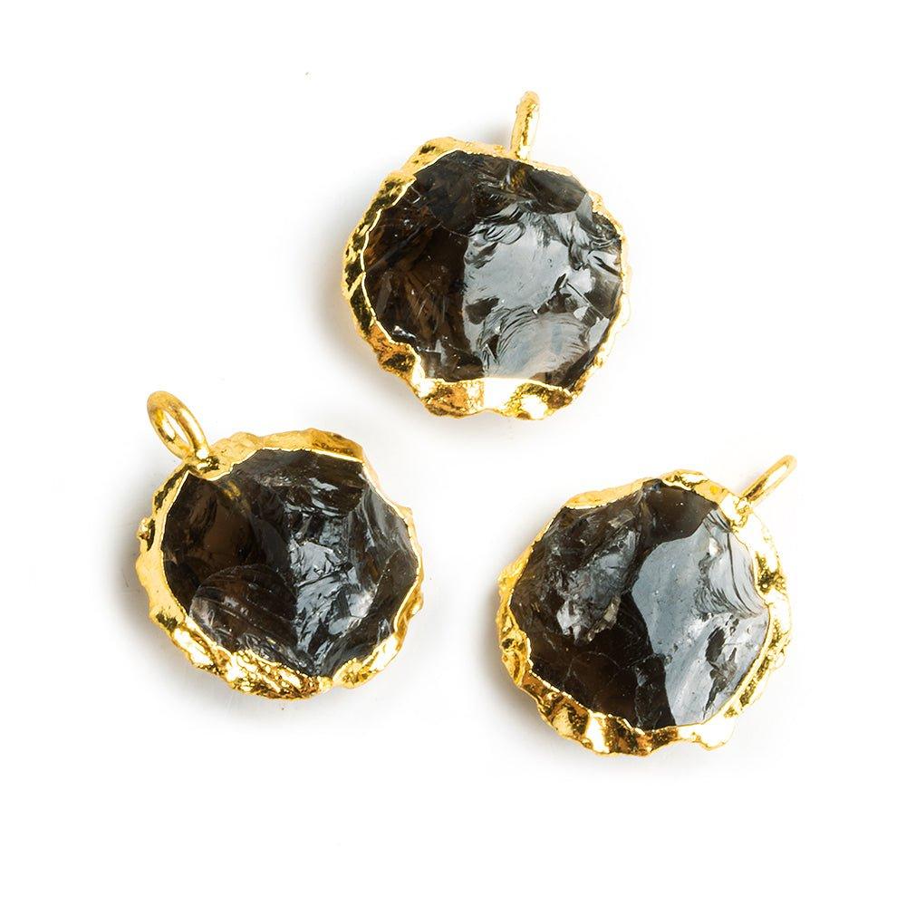 Gold Leafed Hammer Faceted Smoky Quartz Coin Pendant 1 Piece - The Bead Traders