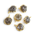 Gold Leafed Hammer Faceted Smoky Quartz Pendant Beads - Lot of 6 - The Bead Traders