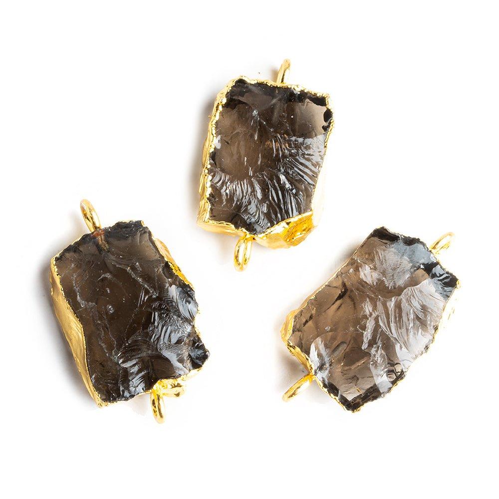 Gold Leafed Hammer Faceted Smoky Quartz Rectangle Connector 1 Piece - The Bead Traders