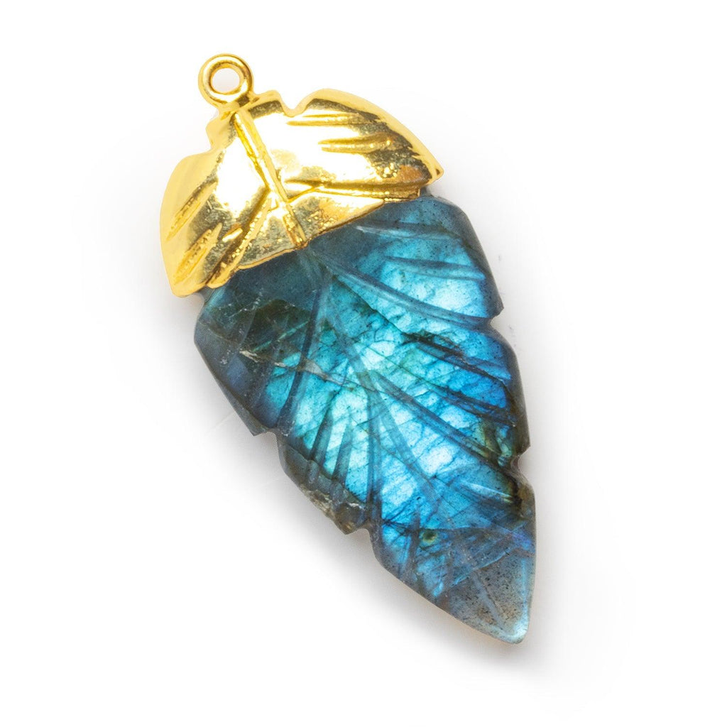 Gold Leafed Labradorite AAA Grade Carved Pear Pendant 1 Piece - The Bead Traders