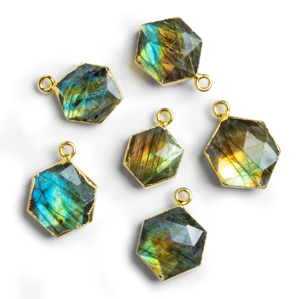 Gold Leafed Labradorite Hexagon Pendant 1 Piece - The Bead Traders