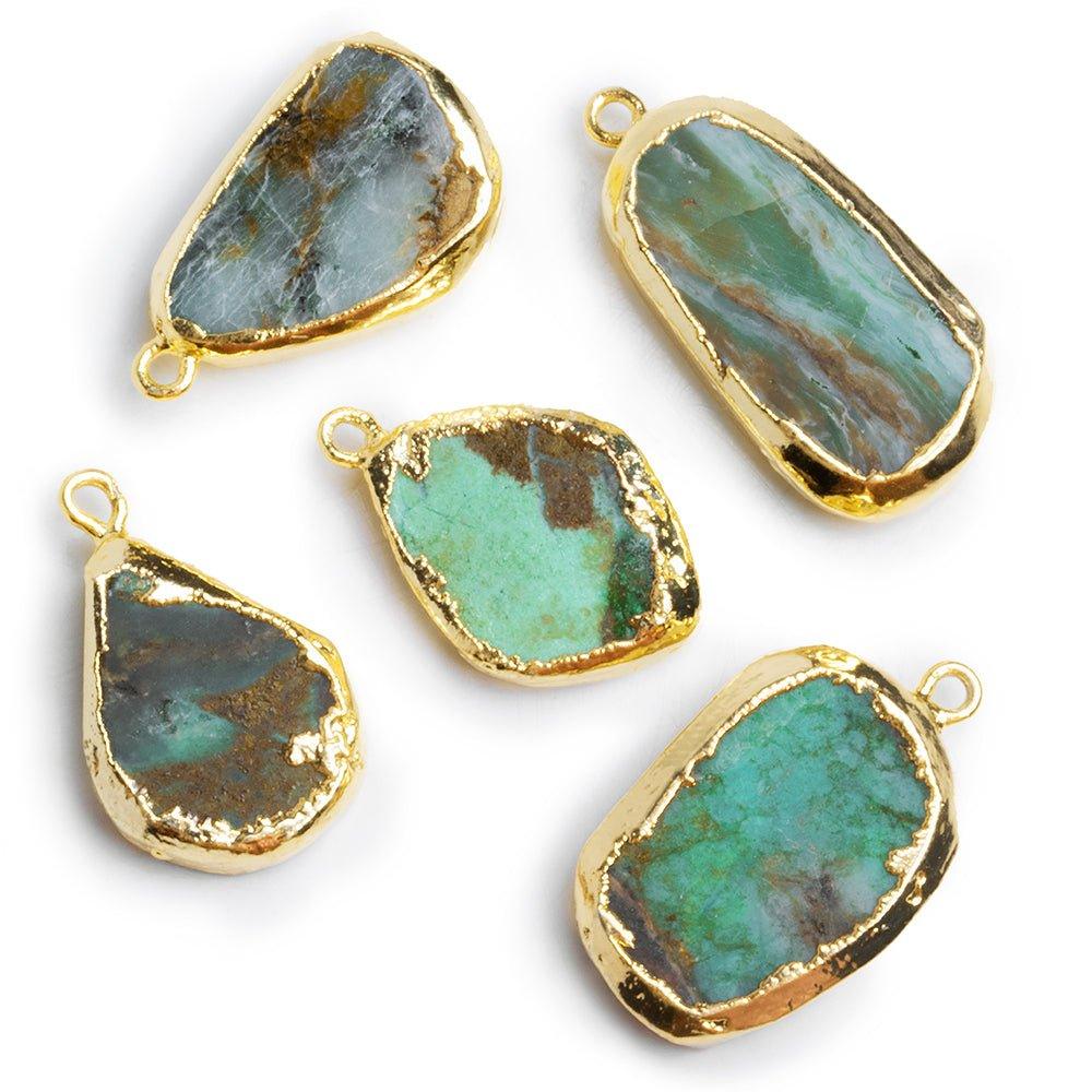Gold Leafed Matte Chrysoprase Pendant 1 Piece - The Bead Traders