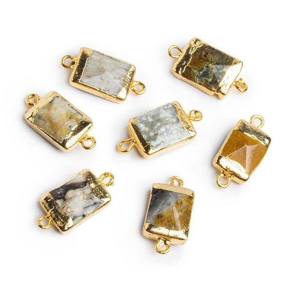 Gold Leafed Ocean Jasper Rectangle Connector 1 Piece