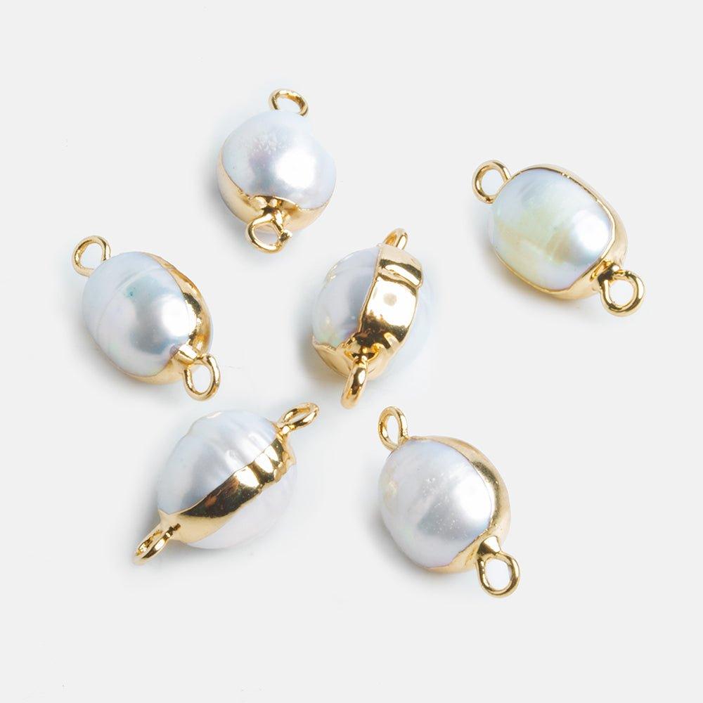 Gold Leafed Oval Freshwater Pearl Connector 1 Piece - The Bead Traders