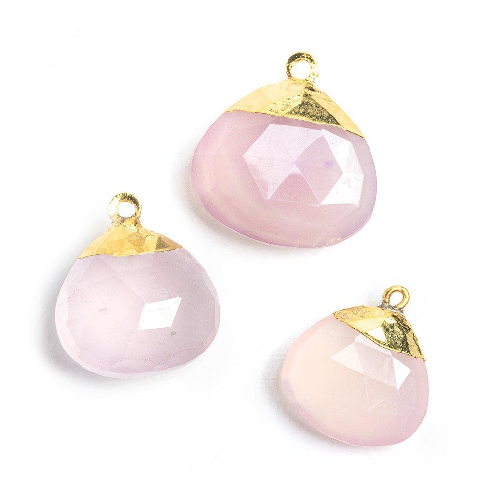 Gold Leafed Pink Chalcedony Faceted Heart Pendant 1 Piece - The Bead Traders