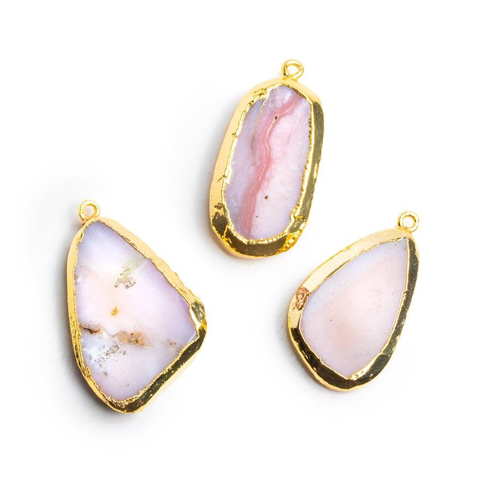 Gold Leafed Pink Peruvian Opal Pendants - Lot of 3 - The Bead Traders