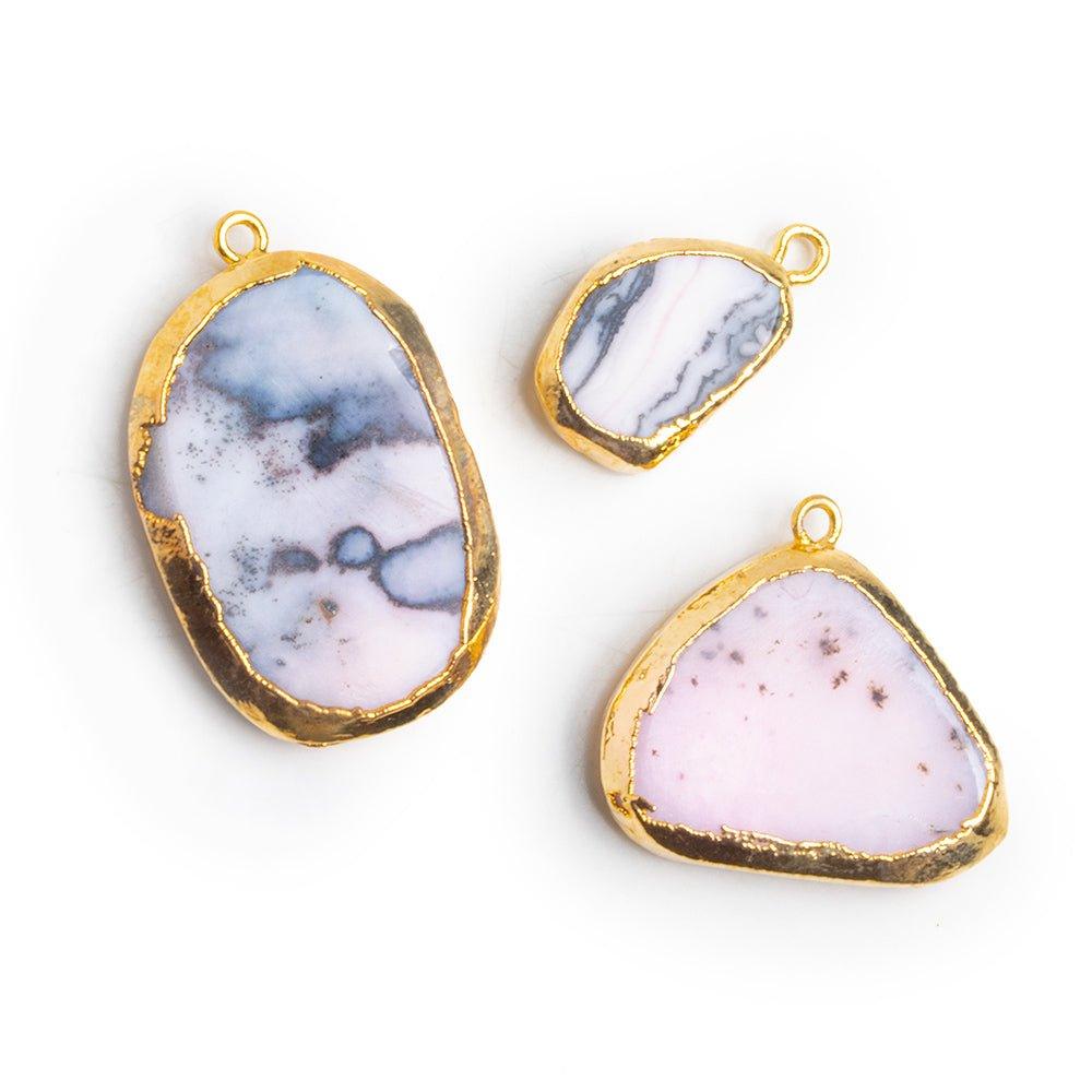 Gold Leafed Pink Peruvian Opal Pendants - Lot of 3 - The Bead Traders