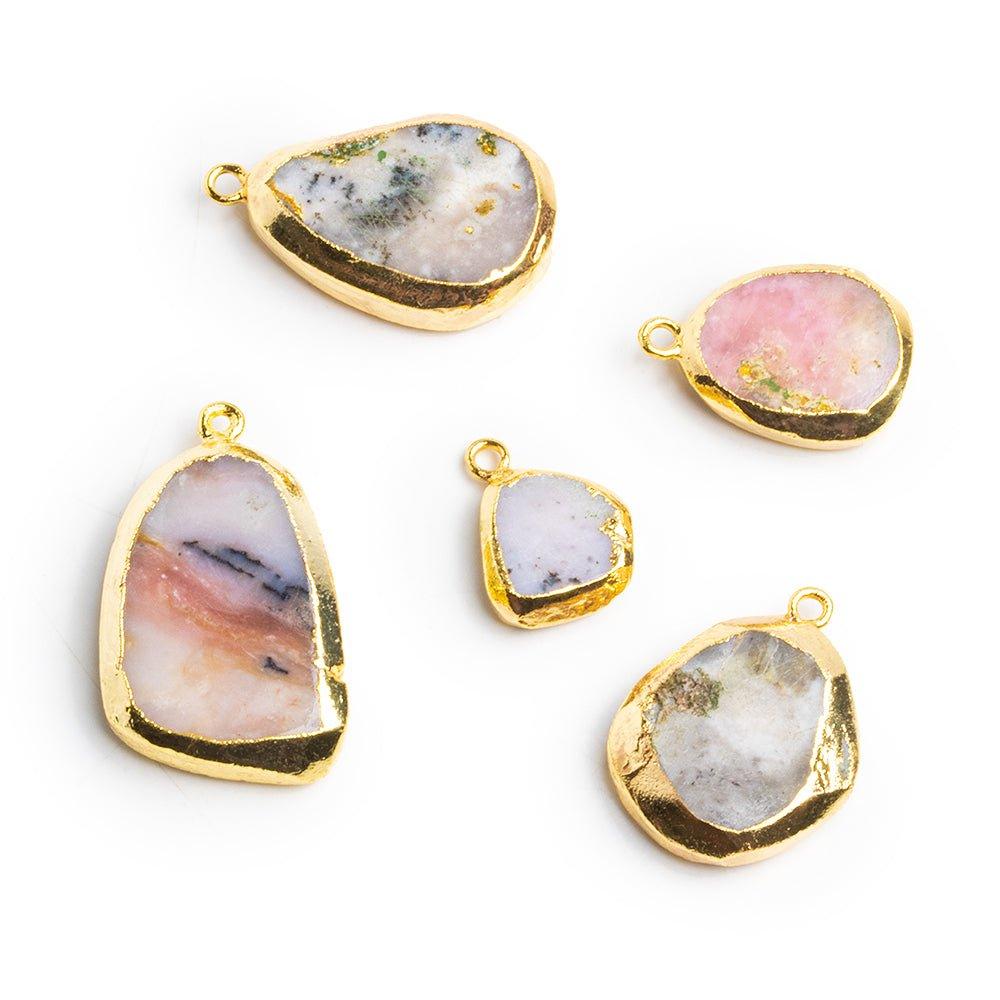 Gold Leafed Pink Peruvian Opal Pendants - Lot of 5 - The Bead Traders