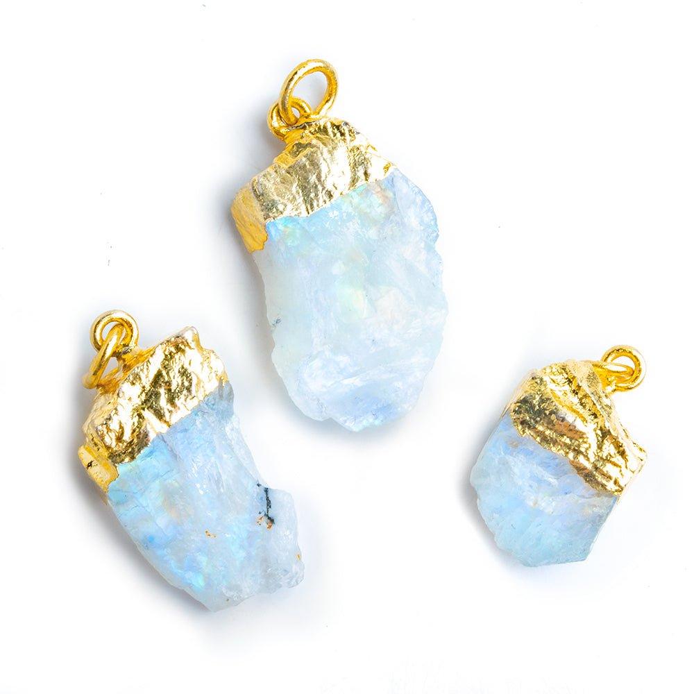Gold Leafed Rainbow Moonstone Natural Crystal Focal Pendant 1 Piece - The Bead Traders