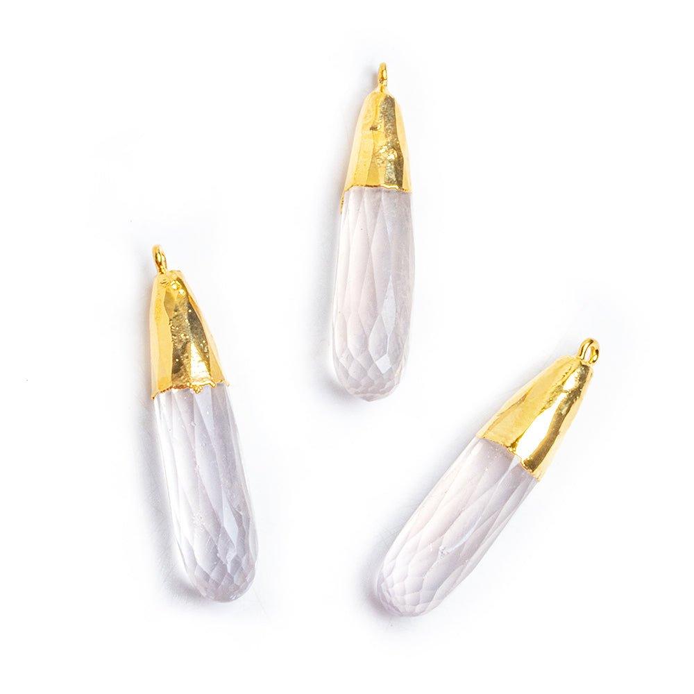 Gold Leafed Rose Quartz Faceted Teardrop Pendant 1 Piece - The Bead Traders