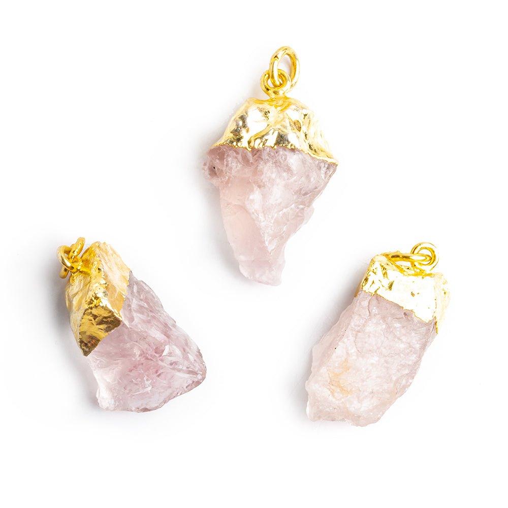 Gold Leafed Rose Quartz Natural Crystal Focal Pendant 1 Piece - The Bead Traders