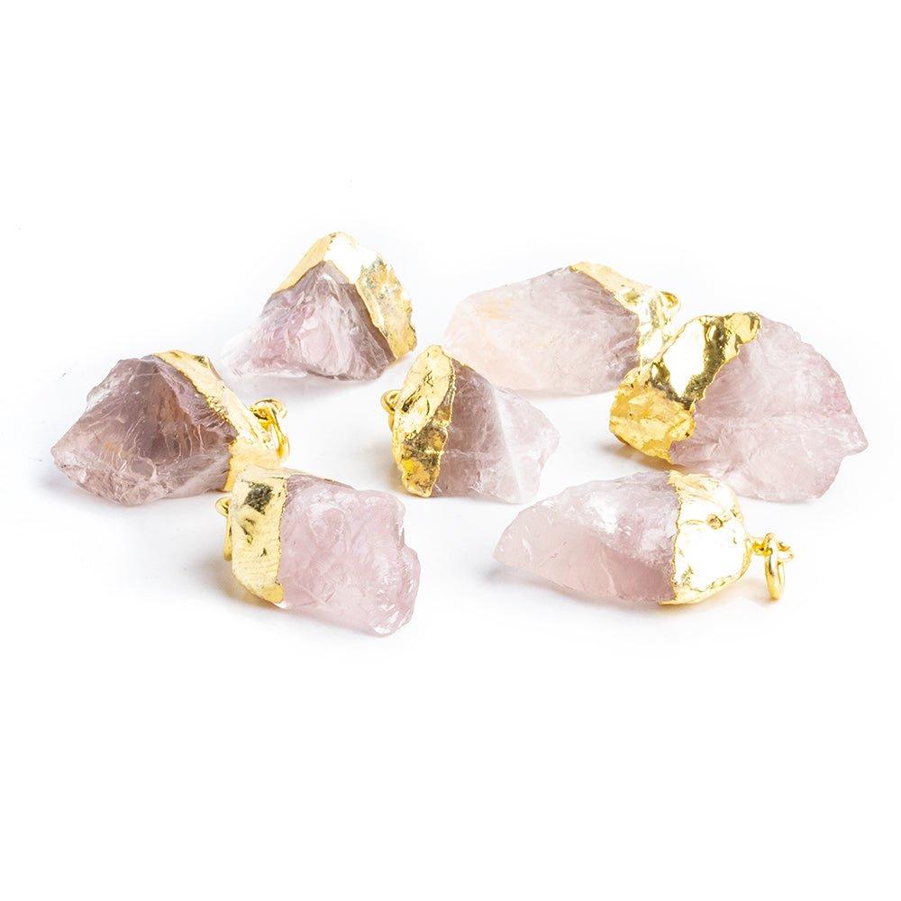 Gold Leafed Rose Quartz Natural Crystal Focal Pendant 1 Piece - The Bead Traders